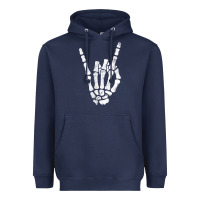 Rock Hand Sign Skeleton Rock N Roll Halloween Faux Pocket Heavyweight Hoodie | Teevron