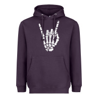 Plum Rock Hand Sign Skeleton Rock N Roll Halloween Faux Pocket Heavyweight Hoodie - longCreatives