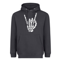 Smoke Rock Hand Sign Skeleton Rock N Roll Halloween Faux Pocket Heavyweight Hoodie - longCreatives