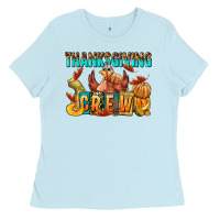 Baby Blue Thanksgiving crew Ladies Tee - NancyCooperArtShop
