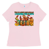 Bubblegum Pink Thanksgiving crew Ladies Tee - NancyCooperArtShop