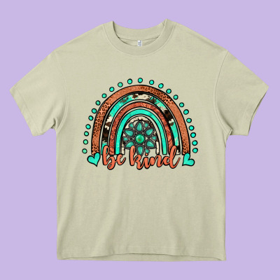 Be Kind Western Turquoise Rainbow Heavy Core Tee Designed By Jahusdesignshop