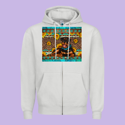 Rottweiler With Western Background Zipper Hoodie Designed By Artiststas