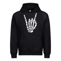 Black Rock Hand Sign Skeleton Rock N Roll Halloween Faux Pocket Urban Hoodie - longCreatives