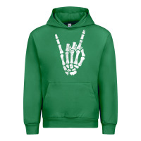 Rock Hand Sign Skeleton Rock N Roll Halloween Faux Pocket Urban Hoodie | Teevron