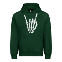 Forest Green Rock Hand Sign Skeleton Rock N Roll Halloween Faux Pocket Urban Hoodie - longCreatives