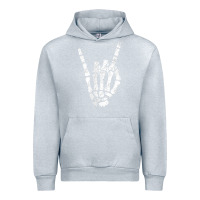 Heather Grey Rock Hand Sign Skeleton Rock N Roll Halloween Faux Pocket Urban Hoodie - longCreatives