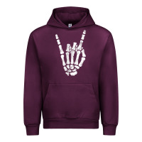 Mauve Wine Rock Hand Sign Skeleton Rock N Roll Halloween Faux Pocket Urban Hoodie - longCreatives