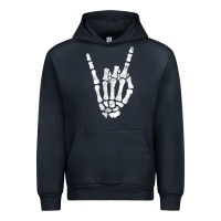 Navy Rock Hand Sign Skeleton Rock N Roll Halloween Faux Pocket Urban Hoodie - longCreatives