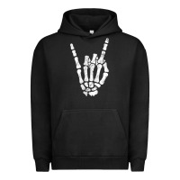 Pigment Black Rock Hand Sign Skeleton Rock N Roll Halloween Faux Pocket Urban Hoodie - longCreatives