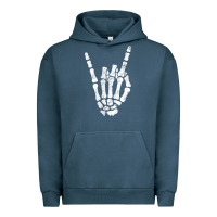 Pigment Midnight Navy Rock Hand Sign Skeleton Rock N Roll Halloween Faux Pocket Urban Hoodie - longCreatives