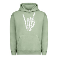 Pigment Oil Green Rock Hand Sign Skeleton Rock N Roll Halloween Faux Pocket Urban Hoodie - longCreatives