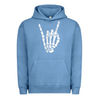 Pigment Pebble Blue Rock Hand Sign Skeleton Rock N Roll Halloween Faux Pocket Urban Hoodie - longCreatives