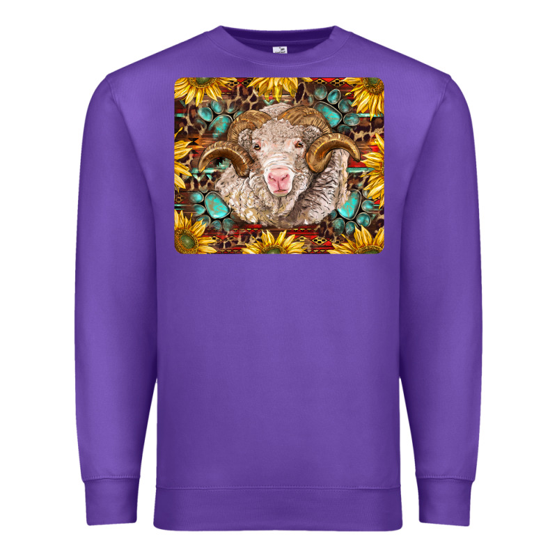 Merino Ram With Sunflowers And Gemstone Mousepad Premium Sweatshirt by BarkalooDesign | Teevron