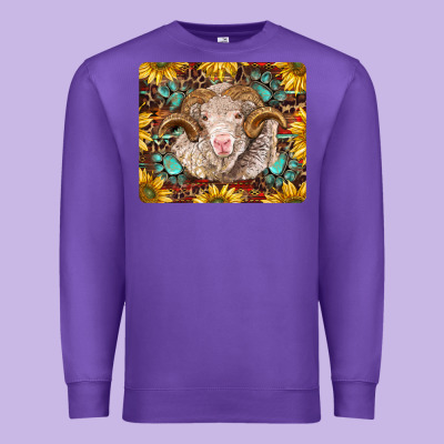 Merino Ram With Sunflowers And Gemstone Mousepad Premium Sweatshirt Designed By Barkaloodesign