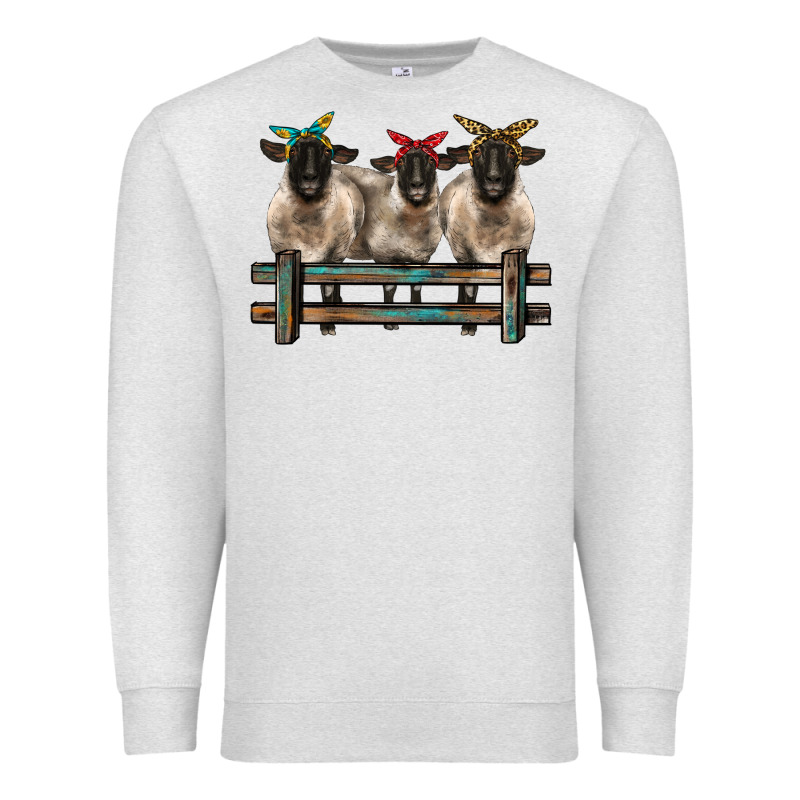 3 Sheeps Suffolk Ewe With Bandanas And Fence Premium Sweatshirt by BarkalooDesign | Teevron