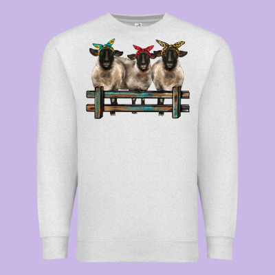 3 Sheeps Suffolk Ewe With Bandanas And Fence Premium Sweatshirt Designed By Barkaloodesign