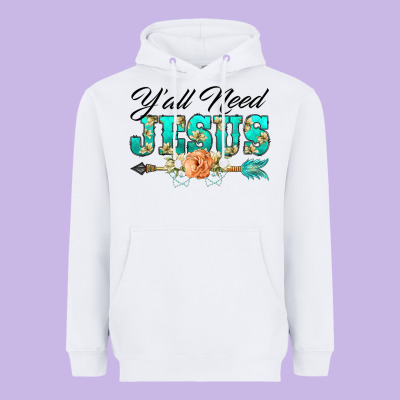 Y'all Need Jesus Arrow Lily Flowers Heavyweight Hoodie Designed By Barkaloodesign