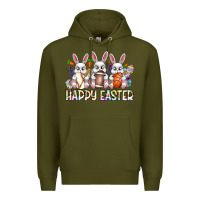 Army Green Happy Easter Spot Rabbit Premium Hoodie - CowhideDigitalArt