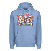Colony Blue Happy Easter Spot Rabbit Premium Hoodie - CowhideDigitalArt