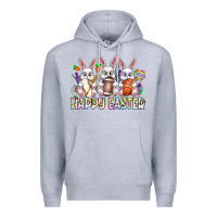 Heather Grey Happy Easter Spot Rabbit Premium Hoodie - CowhideDigitalArt