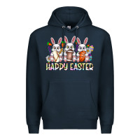 Navy Happy Easter Spot Rabbit Premium Hoodie - CowhideDigitalArt