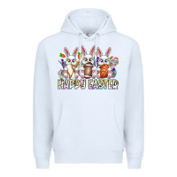 White Happy Easter Spot Rabbit Premium Hoodie - CowhideDigitalArt