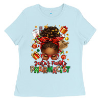 Santas Favorite Pharmacist Afro Messy Bun Ladies Tee | Teevron