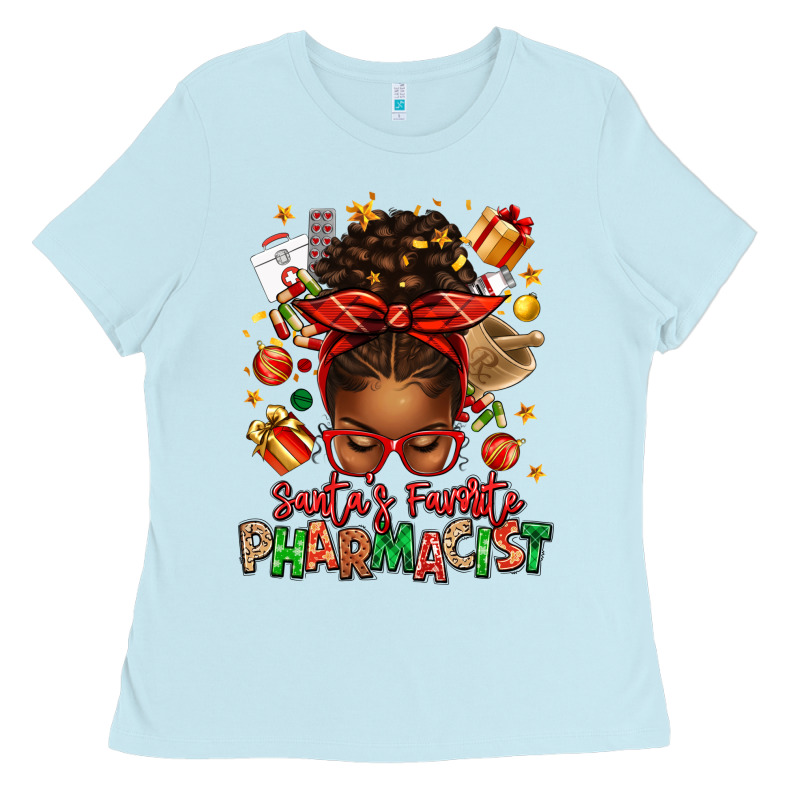 Santas Favorite Pharmacist Afro Messy Bun Ladies Tee by texasbilliewilder | Teevron