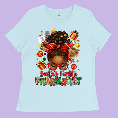Santas Favorite Pharmacist Afro Messy Bun Ladies Tee Designed By Texasbilliewilder
