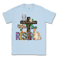 Dusty Blue He is risen Easter Day Classic Tee - HowdyJamesFarm
