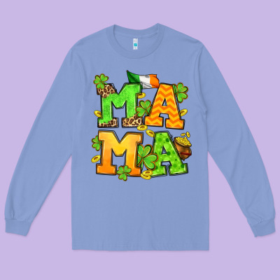 St. Patrick's Day Mama Long Sleeve Tee Designed By Oliviacreatesart