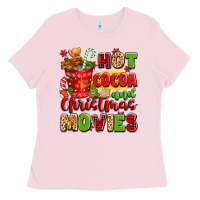 Bubblegum Pink hot cocoa and christmas movies Ladies Tee - texasbilliewilder