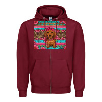 Burgundy dachshund puppy floral Zipper Hoodie - Artiststas