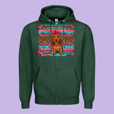 Dachshund Puppy Floral Zipper Hoodie Designed By Artiststas