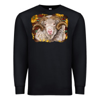 Black merino ram with sunflowers Premium Sweatshirt - BarkalooDesign