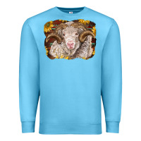 Ocean Blue merino ram with sunflowers Premium Sweatshirt - BarkalooDesign