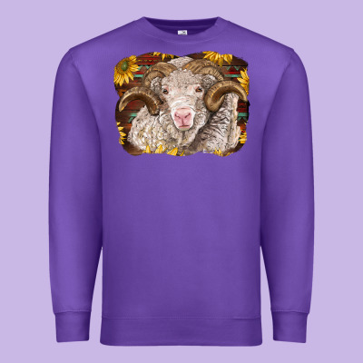 Merino Ram With Sunflowers Premium Sweatshirt Designed By Barkaloodesign