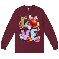 Burgundy Easter love Teacher Long Sleeve Tee - OliviaCreatesArt
