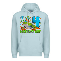 Blue Mist birthday boy frog age 4 Premium Hoodie - LillyAllenDesigns