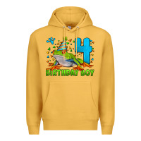 Mustard birthday boy frog age 4 Premium Hoodie - LillyAllenDesigns
