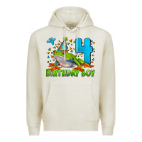 Oatmeal Heather birthday boy frog age 4 Premium Hoodie - LillyAllenDesigns