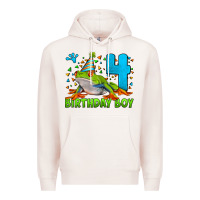 Pale Pink birthday boy frog age 4 Premium Hoodie - LillyAllenDesigns