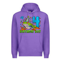 Purple birthday boy frog age 4 Premium Hoodie - LillyAllenDesigns