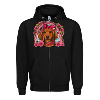 Black dachshund puppy floral rainbow Zipper Hoodie - Artiststas