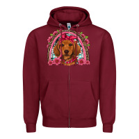 Burgundy dachshund puppy floral rainbow Zipper Hoodie - Artiststas