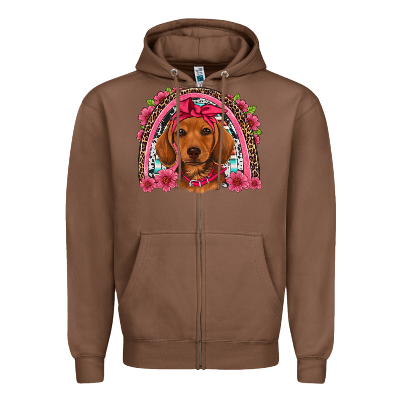 Dachshund Puppy Floral Rainbow Zipper Hoodie by Artiststas | Teevron