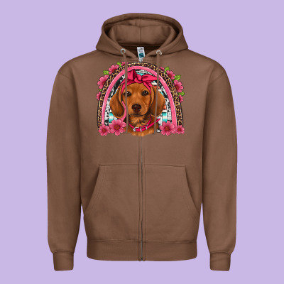 Dachshund Puppy Floral Rainbow Zipper Hoodie Designed By Artiststas