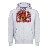 Heather Grey dachshund puppy floral rainbow Zipper Hoodie - Artiststas
