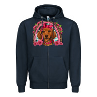 Navy dachshund puppy floral rainbow Zipper Hoodie - Artiststas